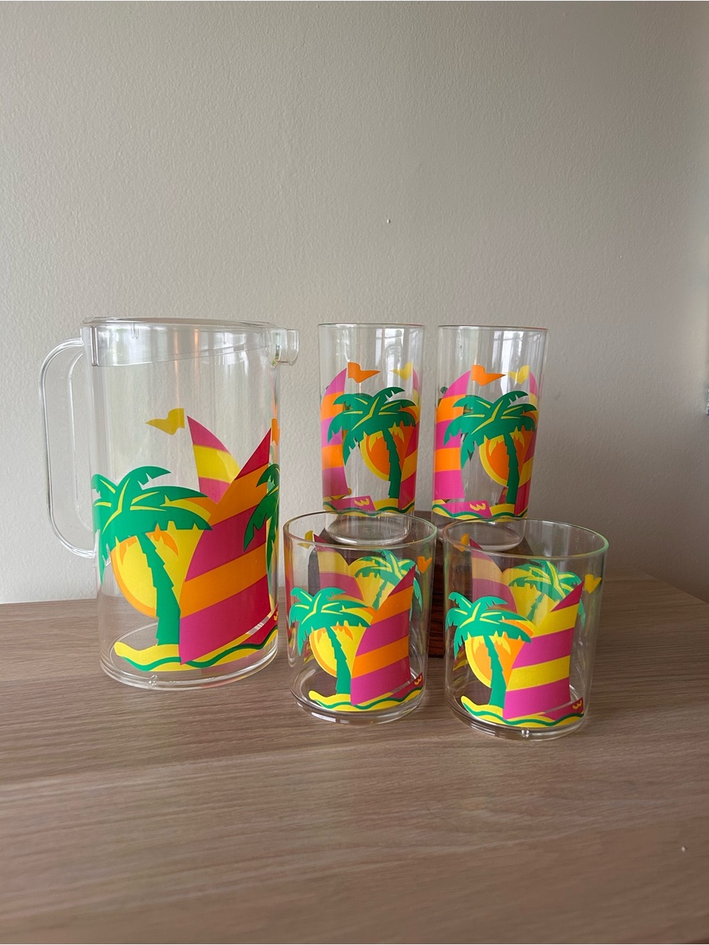 Vintage Tropical Pitcher and Glasses Set